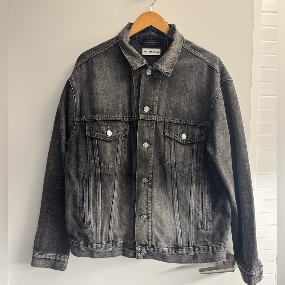 GENTLY WORN - LIKE NEW: Distressed BALENCIAGA logo denim jacket